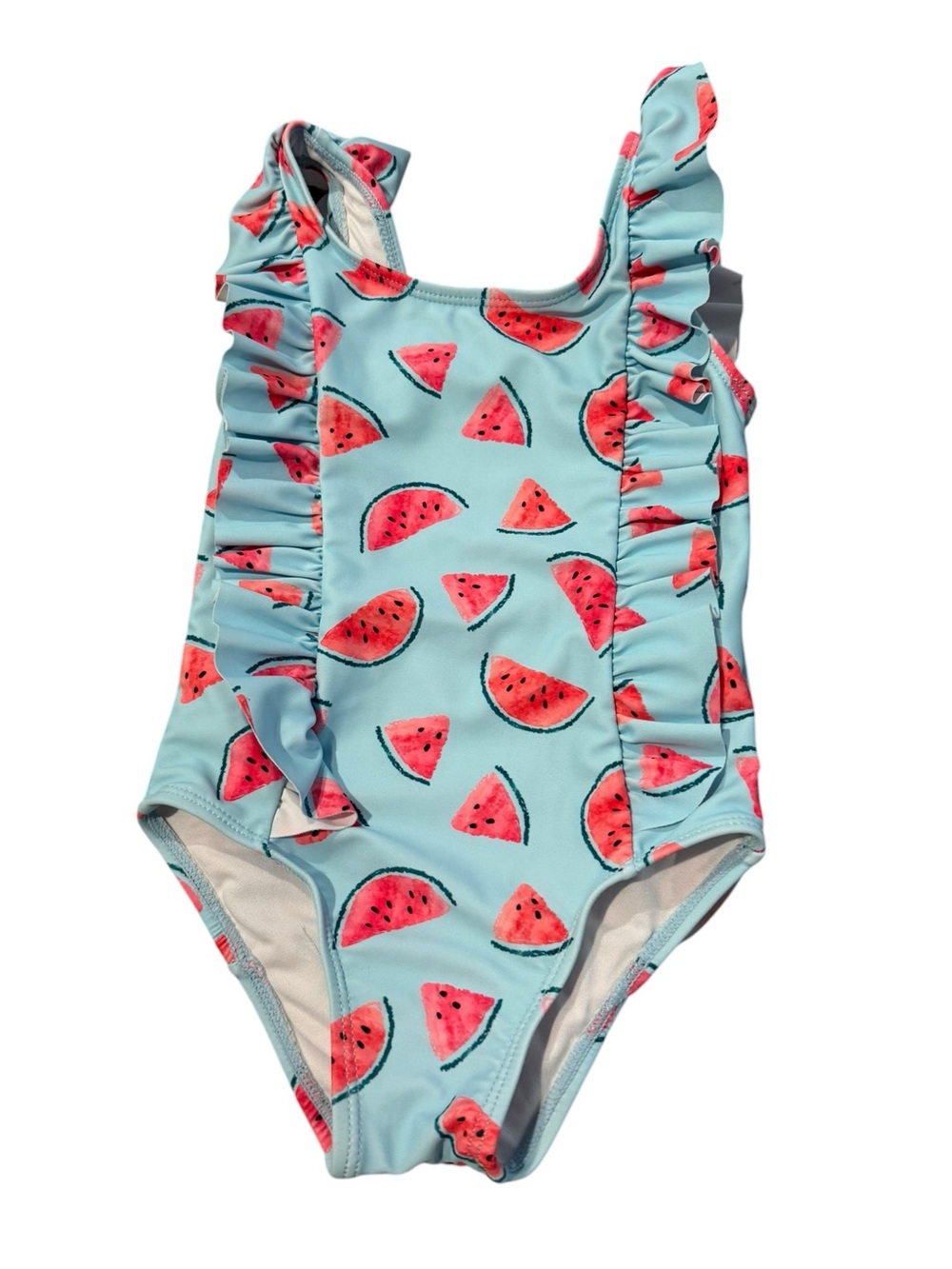 ANDY & EVAN UPF 50+  WATERMELON PRINT RUFFLE ONE-PIECE SWIM SUIT SIZE 2T